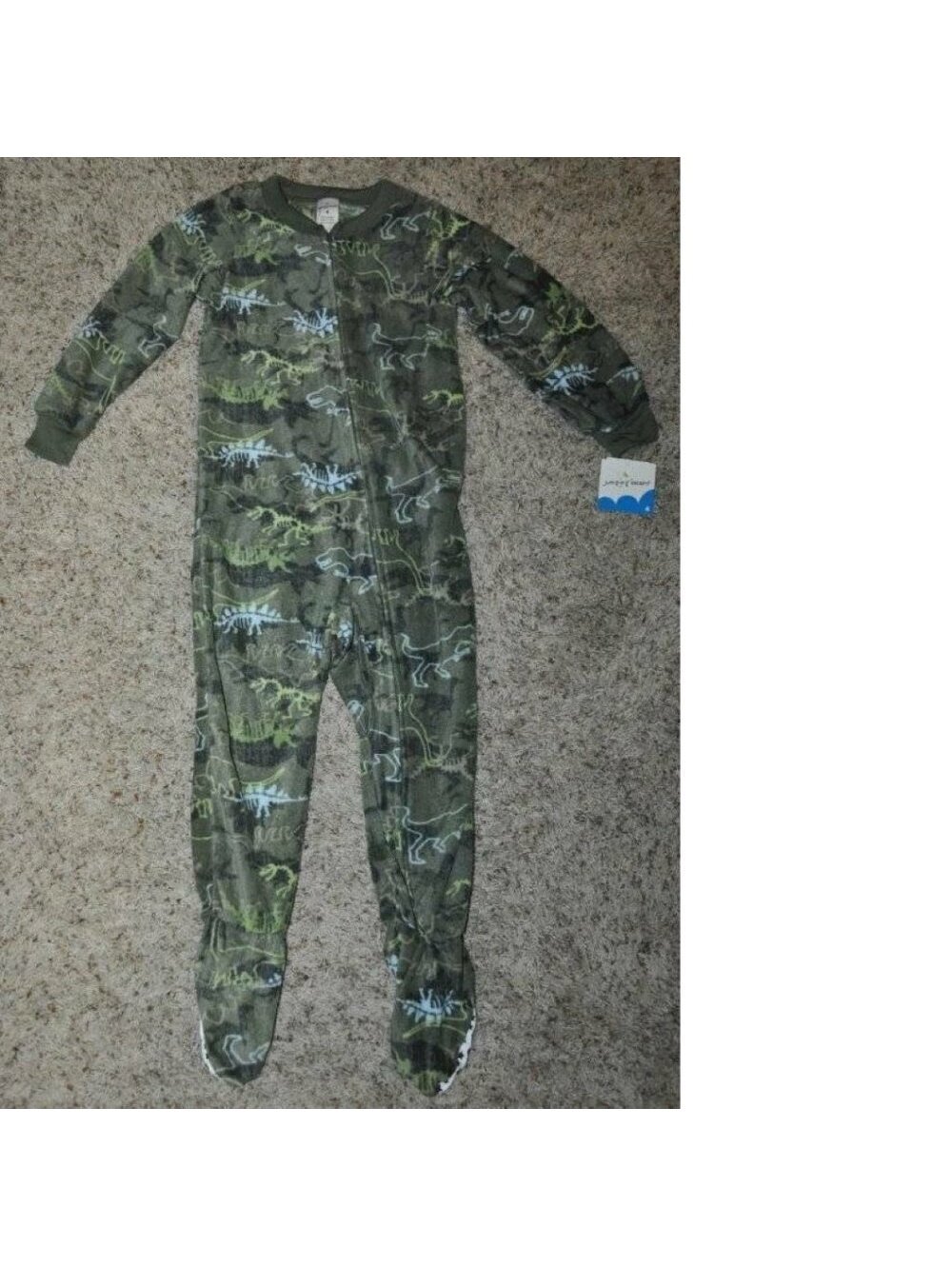 Boys Dinosaur 1 Pc Pajamas 4 Fleece Green Camo Long Sleeve Footed Zip Up J Beans